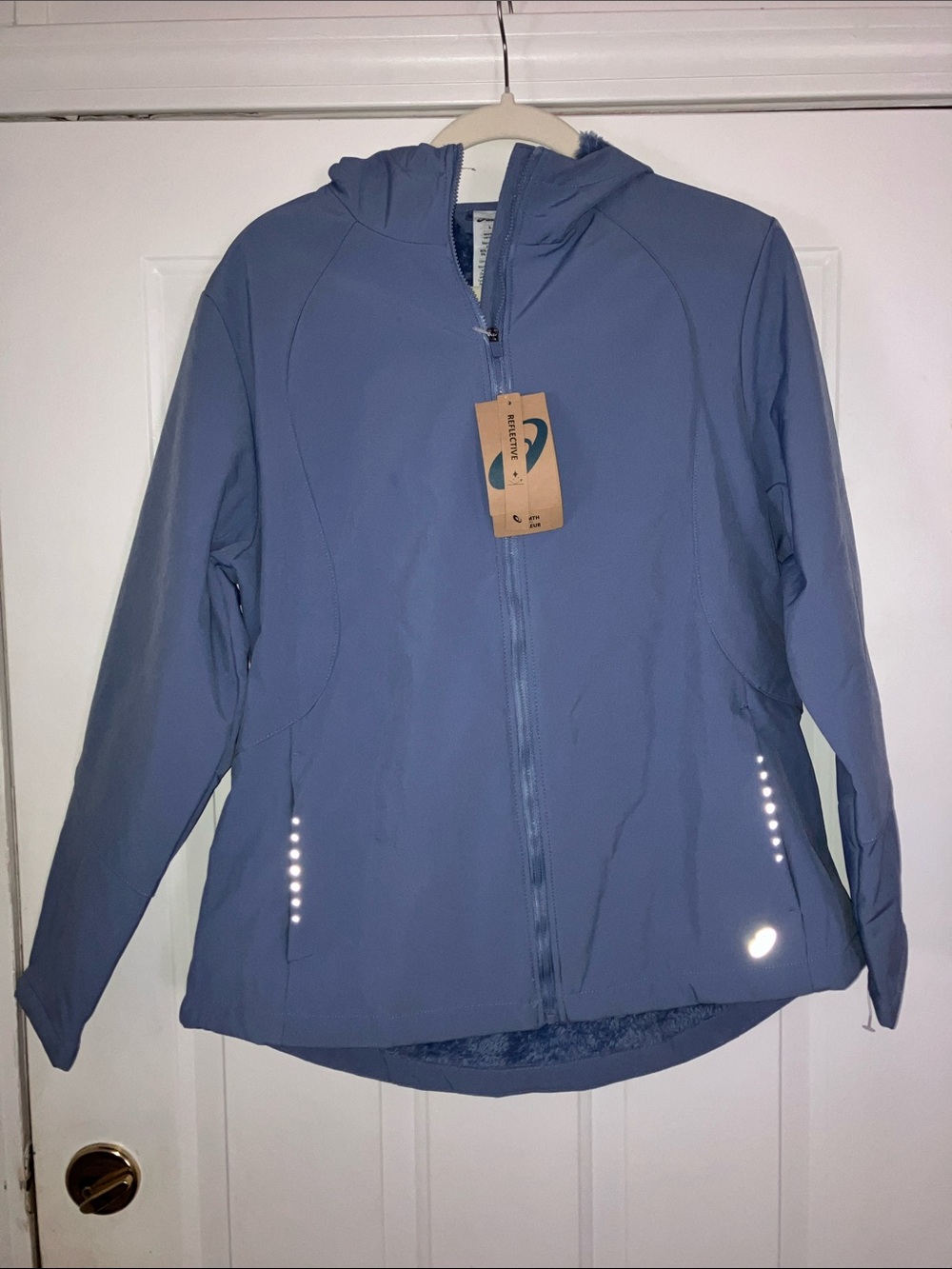 ASICS Blue Velboa fleece lined soft shell women’s jacket Sz L NWT